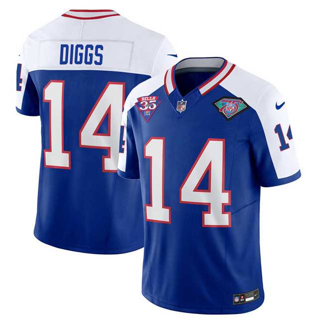 Men & Women & Youth Buffalo Bills #14 Stefon Diggs Blue White 2023 F.U.S.E. 75th Anniversary Throwback Vapor Untouchable Limited Football Stitched Jersey